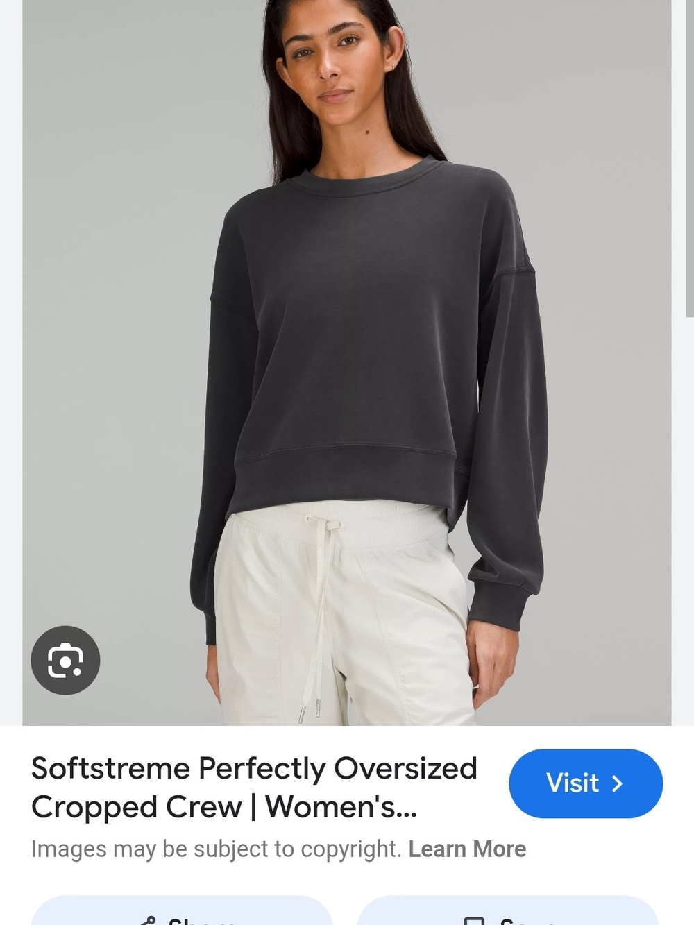 Perfectly Oversized Cropped Crew Sweater - Charcoal